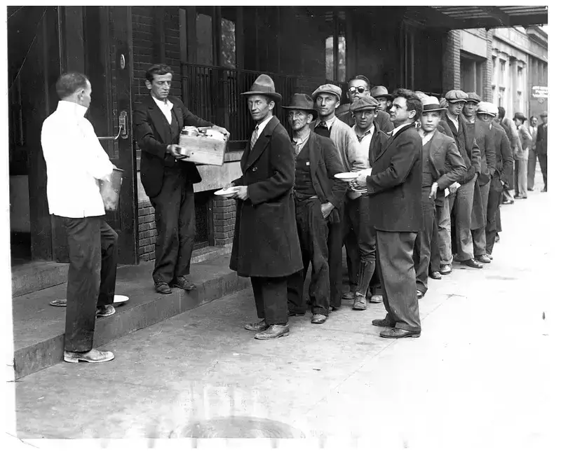 Bread line forms during Great Depression 1930